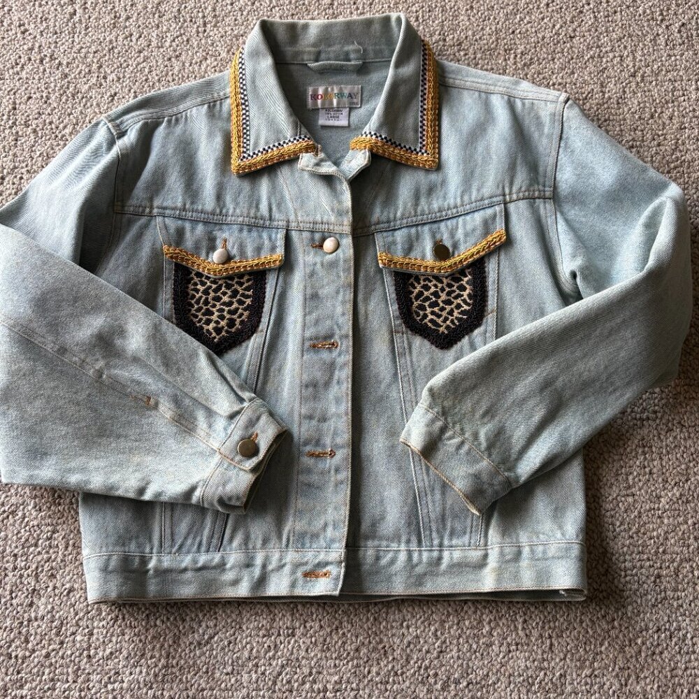 Vintage Kolorway Embellished Denim Jacket Animal Embroidery Boho L Animal Print - Picture 2 of 10